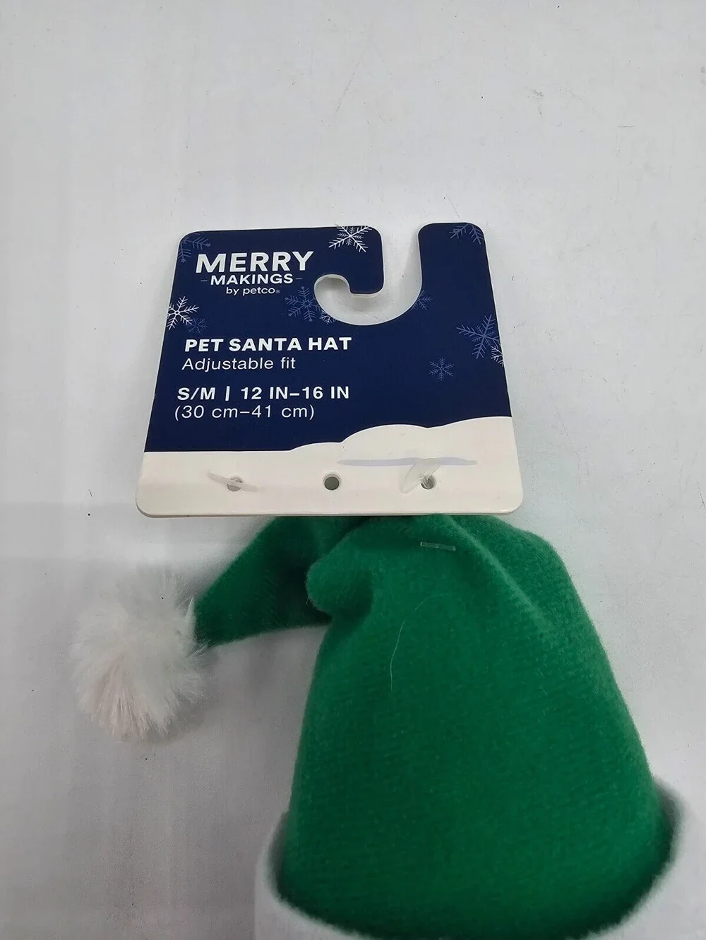 Merry Makings green and white pet Santa hat with an adjustable strap Dog Costume